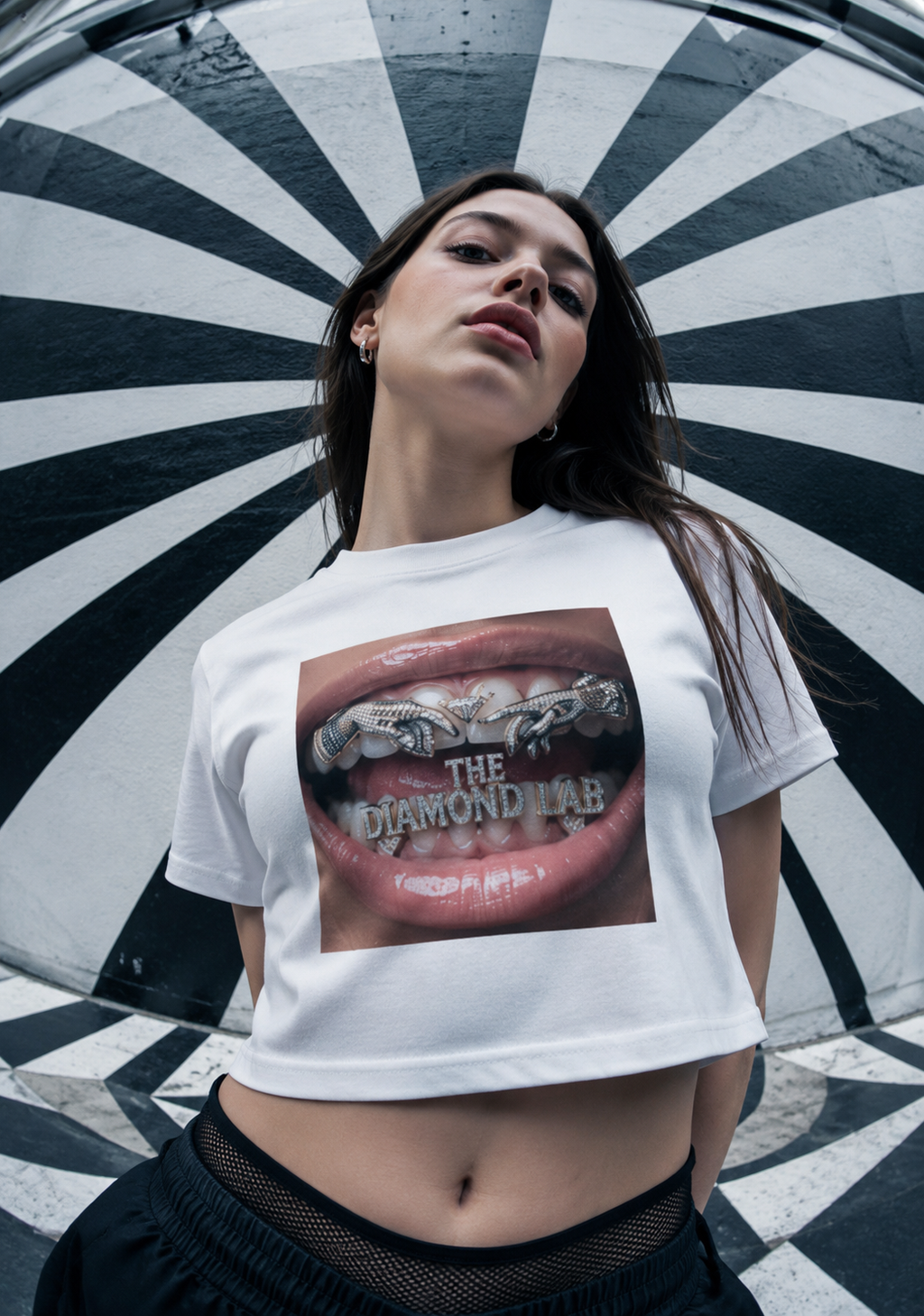 DIAMOND LAB GRILLZ CROPPED TEE - WHITE
